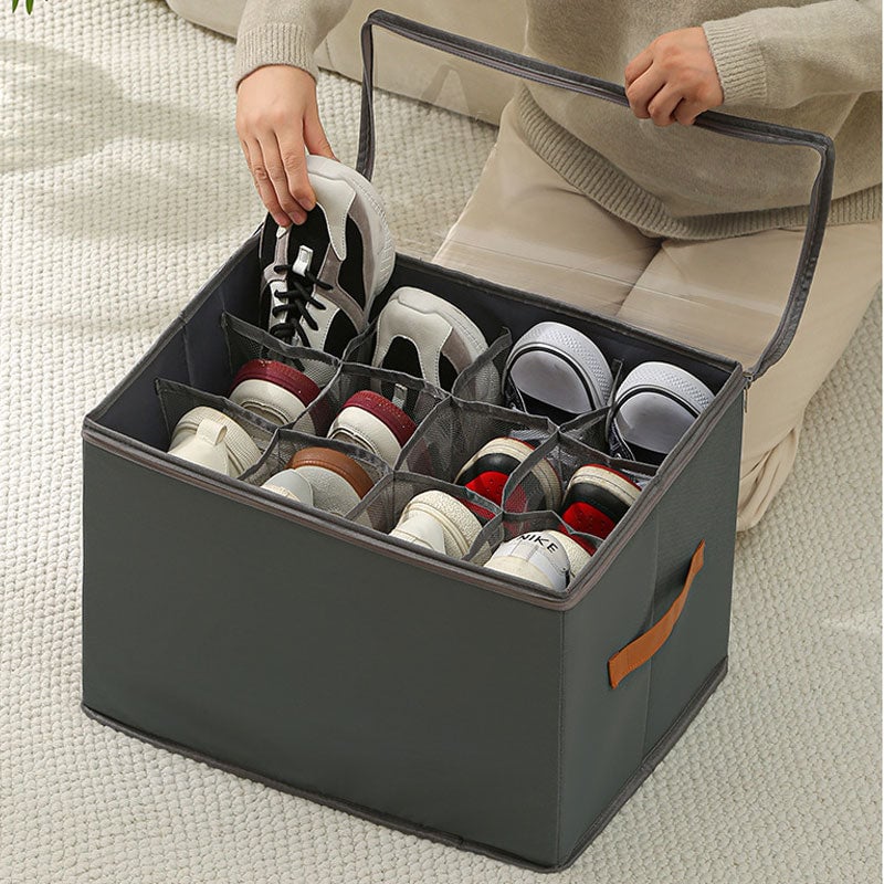Collapsible Shoe Organizer Box with Transparent Lid and Dividers