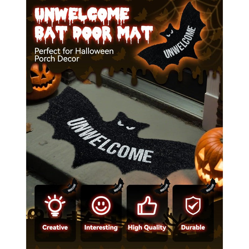Siopsrl| UNWELCOME Halloween Bat Doormat – Spooky Decorative Entry Rug for Porch, Patio, or Indoor Use