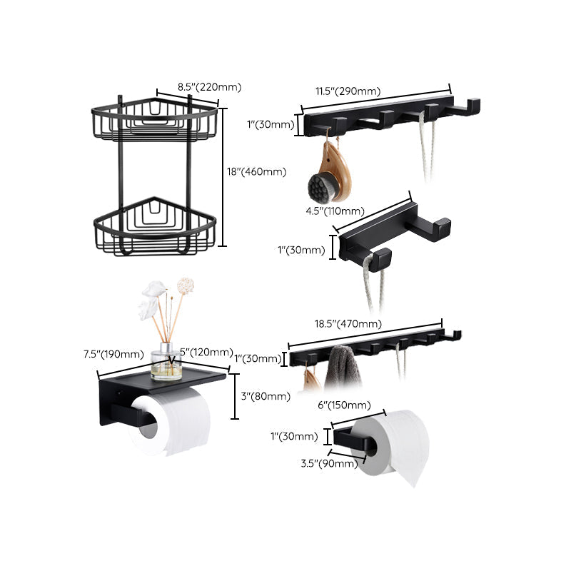 Siopsrl| Matte Black 5-piece modern bathroom accessory as individual piece or as set with towel bar