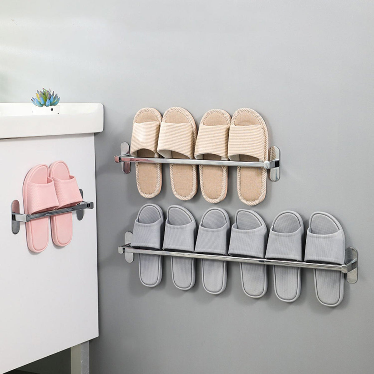 Siopsrl| 2-Piece Stainless Steel Slip Resistant Modern Chrome Bathroom Hardware Set