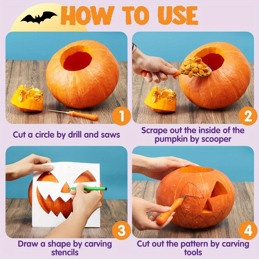 Siopsrl| Halloween Pumpkin Carving Kit with Stencils | Easy Carved Pumpkins Reusable Tools
