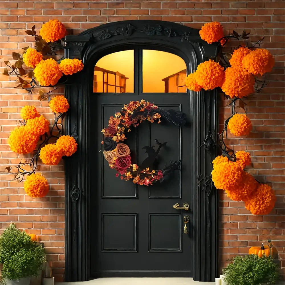 Siopsrl| Halloween Rustic Witch Floral Wreath | Crescent Moon Door Decor
