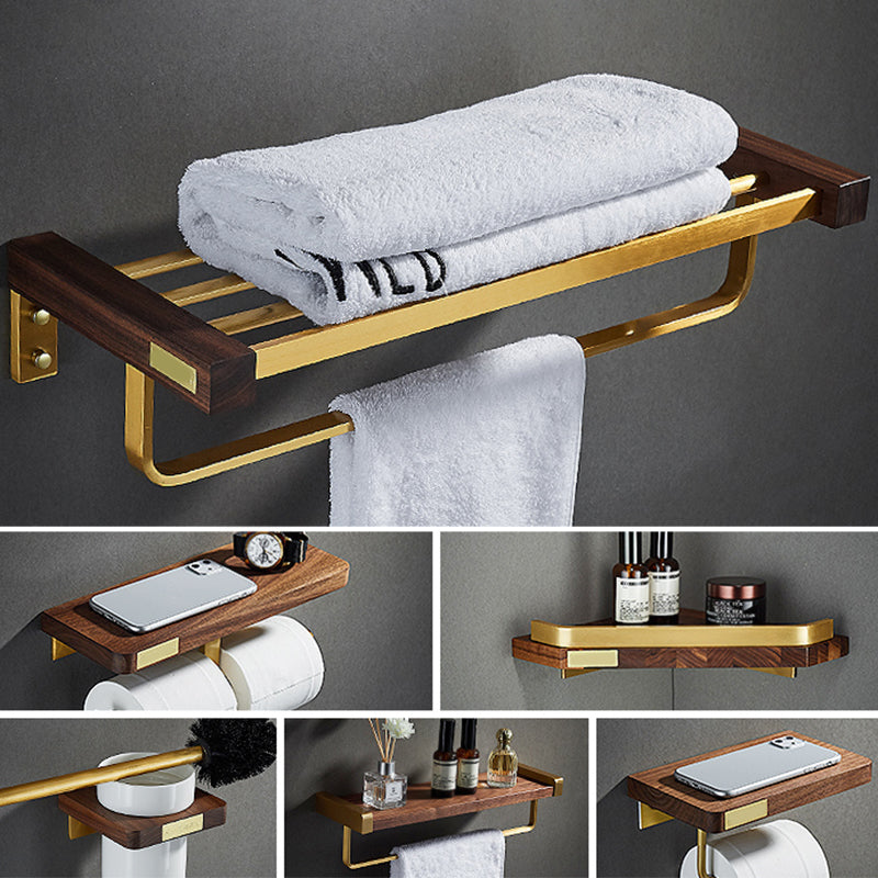 Siopsrl| 6-piece walnut bathroom accessory set metal gold bath hardware set