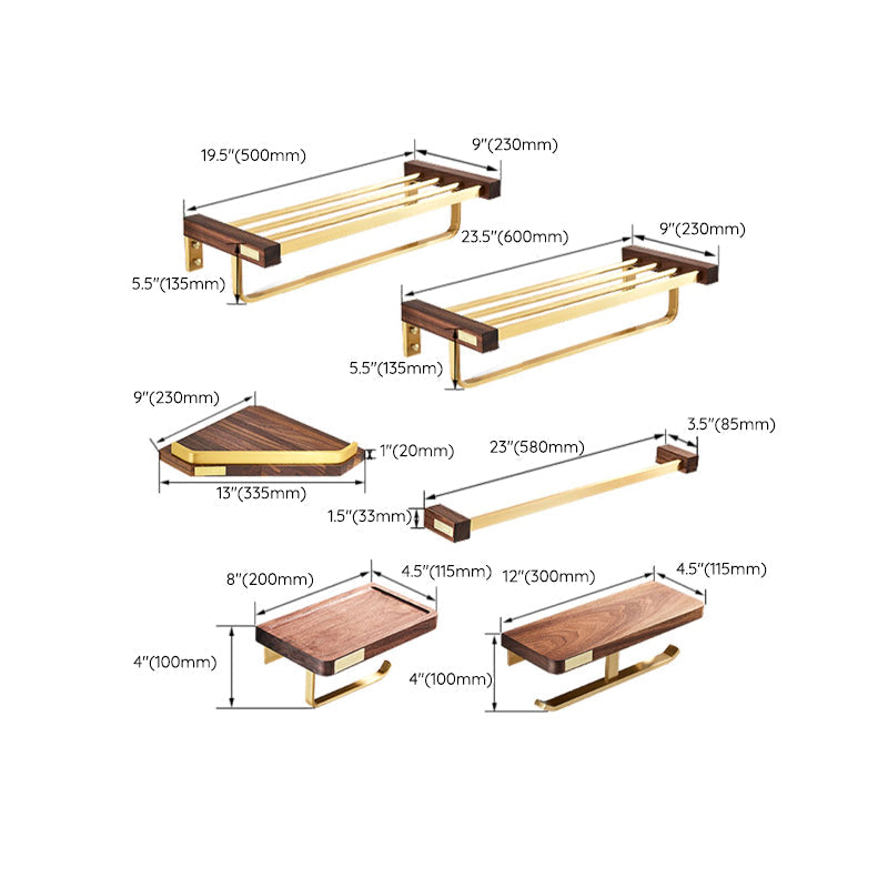 Siopsrl| 6-piece walnut bathroom accessory set metal gold bath hardware set