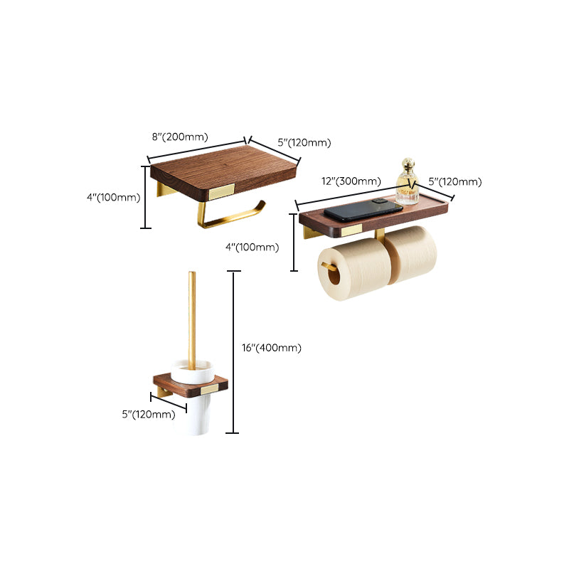 Siopsrl| 6-piece walnut bathroom accessory set metal gold bath hardware set