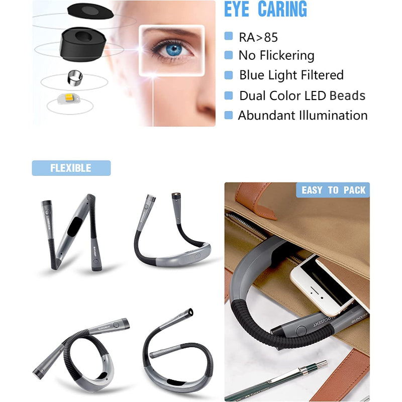 siopsrl | LED Neck Reading Lamp, Book Light for Reading in Bed, 3 Colors, 6 Brightness Levels, Flexible Arm, Rechargeable, Durable, Perfect for Reading, Knitting, Camping, Repairing