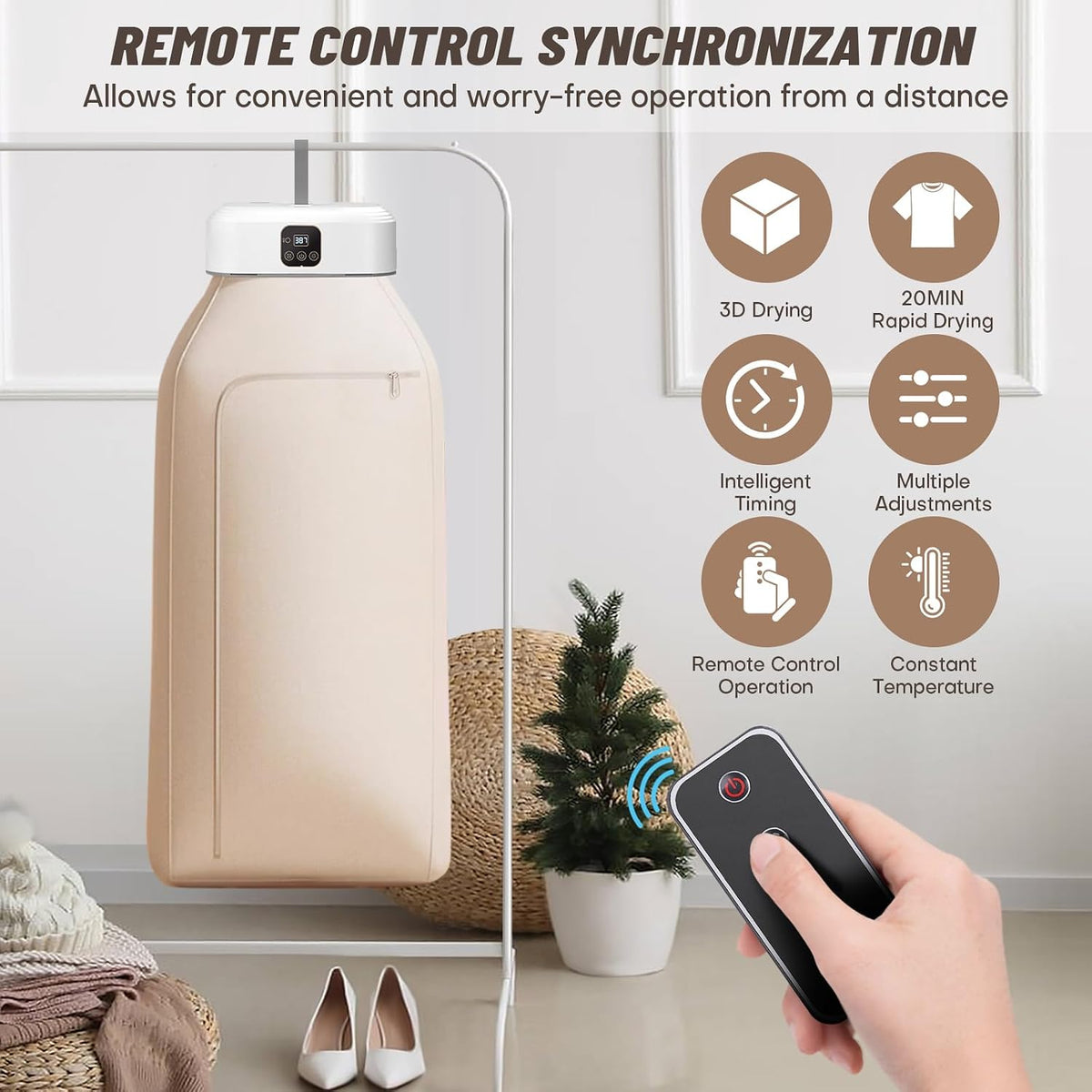 Portable Clothes Dryer - Mini Laundry Dryers with Remote Control - Small Compact Foldable Electric Drying Machine with Dry Bag for Travel RV Home & Apartment