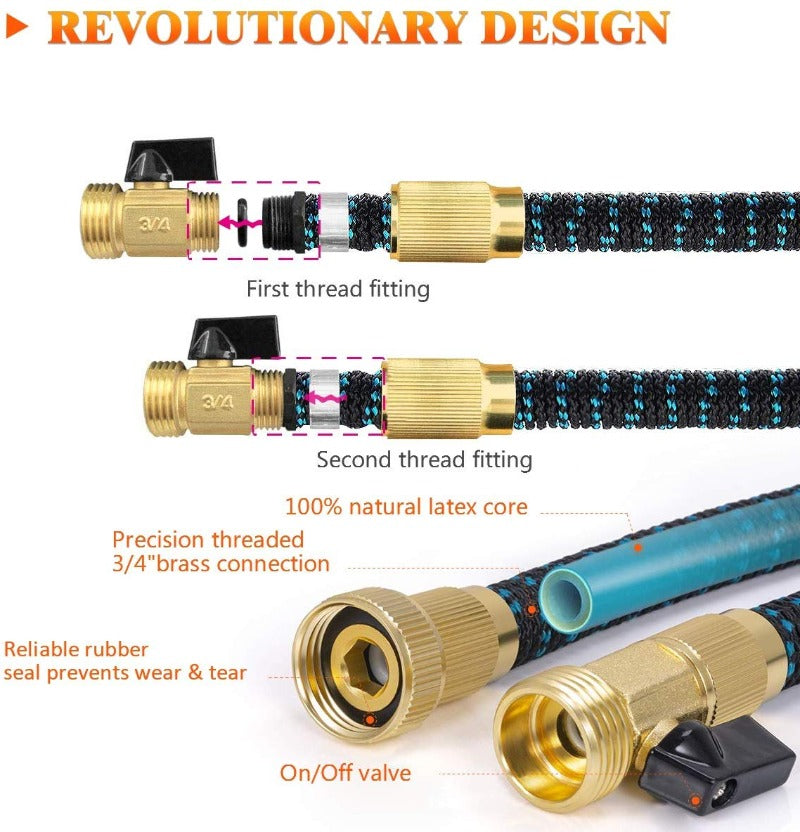 Siopsrl| AquaFlex Expandable Garden Hose – Lightweight, Flexible, Leakproof Water Hose with Brass Connectors