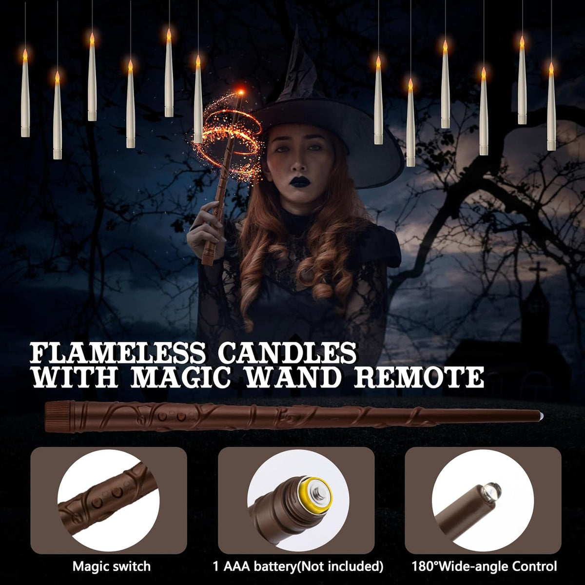 HALLOWEEN DECORATION CANDLES - 20PCS FLOATING CANDLES WITH WAND REMOTE - Siopsrl
