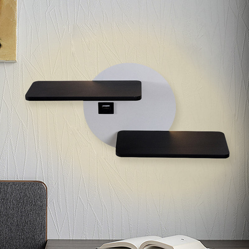 Siopsrl| Rectangular Panel Bed Side Wall Mount Metal LED Modern Wall Light in Black and White with USB Port