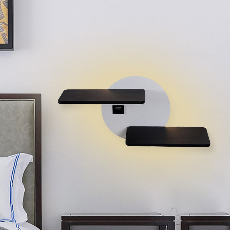 Siopsrl| Rectangular Panel Bed Side Wall Mount Metal LED Modern Wall Light in Black and White with USB Port