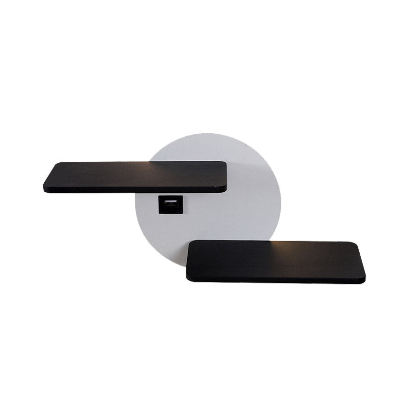 Siopsrl| Rectangular Panel Bed Side Wall Mount Metal LED Modern Wall Light in Black and White with USB Port