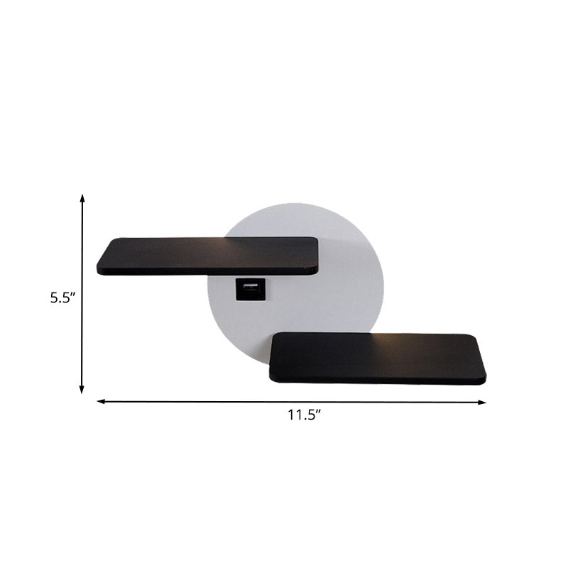 Siopsrl| Rectangular Panel Bed Side Wall Mount Metal LED Modern Wall Light in Black and White with USB Port