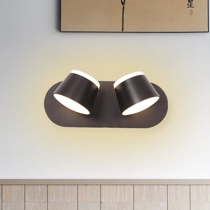 Siopsrl| Black Finish Drum Wall Lamp Modernist 2 Lights Metallic LED Adjustable Wall Mount Fixture
