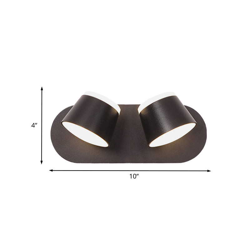 Siopsrl| Black Finish Drum Wall Lamp Modernist 2 Lights Metallic LED Adjustable Wall Mount Fixture