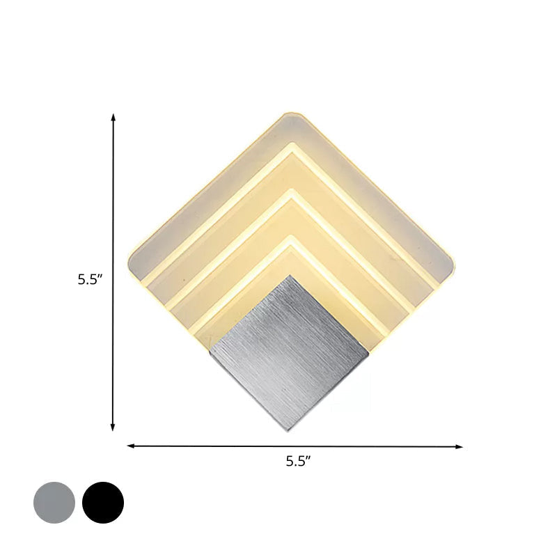 Siopsrl| Modernism Squared Wall Light Metal 5.5"/8" B LED Corner Wall Light in Black/Silver with Acrylic Shade