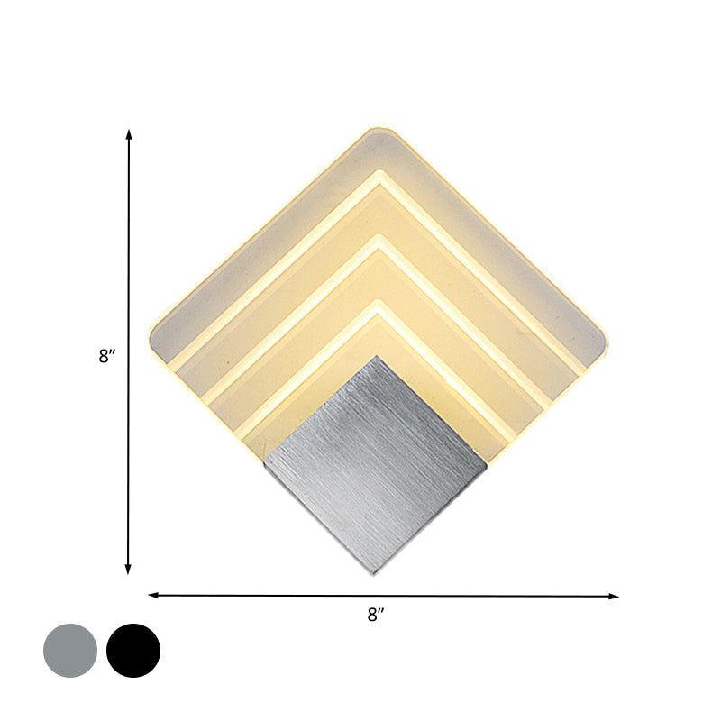 Siopsrl| Modernism Squared Wall Light Metal 5.5"/8" B LED Corner Wall Light in Black/Silver with Acrylic Shade