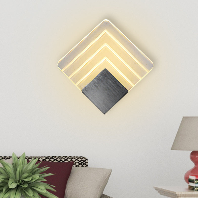 Siopsrl| Modernism Squared Wall Light Metal 5.5"/8" B LED Corner Wall Light in Black/Silver with Acrylic Shade