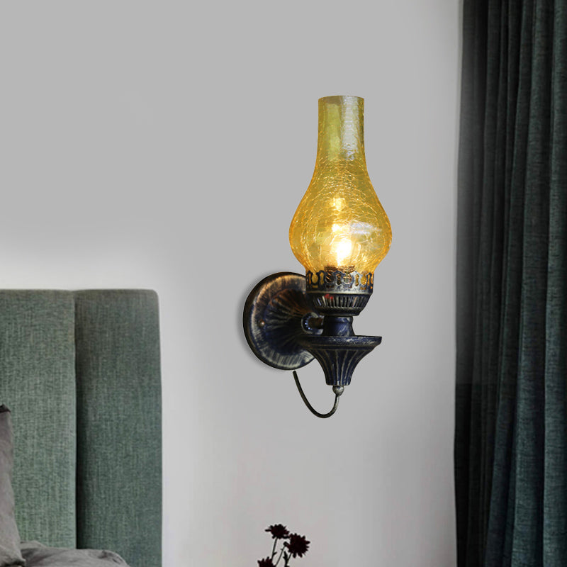 Siopsrl| Factory Vase Shadow Wall Lamp 1 Head Yellow/Clear Crackle Glass Wall Lighting Fixture for Outdoor