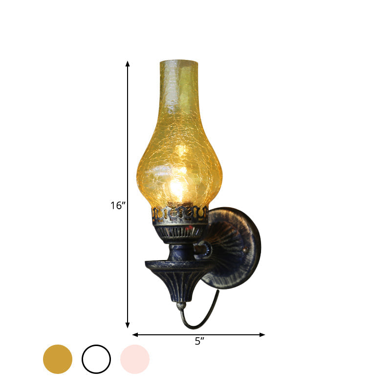 Siopsrl| Factory Vase Shadow Wall Lamp 1 Head Yellow/Clear Crackle Glass Wall Lighting Fixture for Outdoor