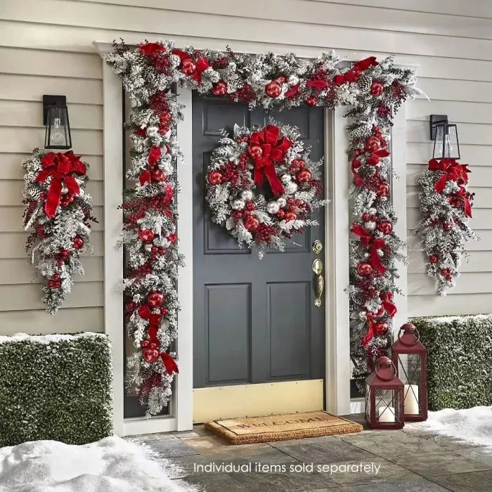 siopsrl | Cordless Prelit Holiday Trim | LED Lights, Auto-Timer & Premium Red/White Decor