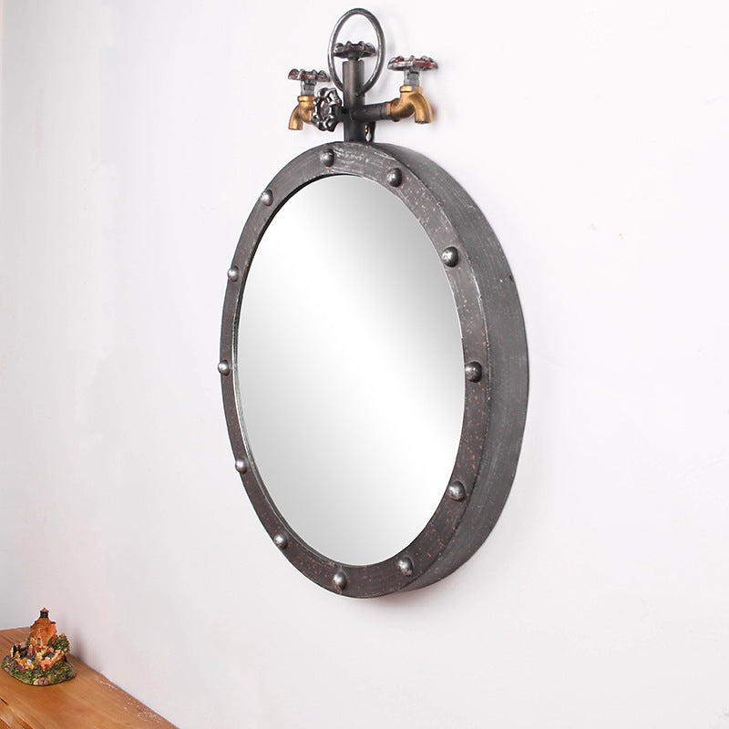 Industrial-Style Round Wall Mirror with Vintage Pipe Design Siopsrl