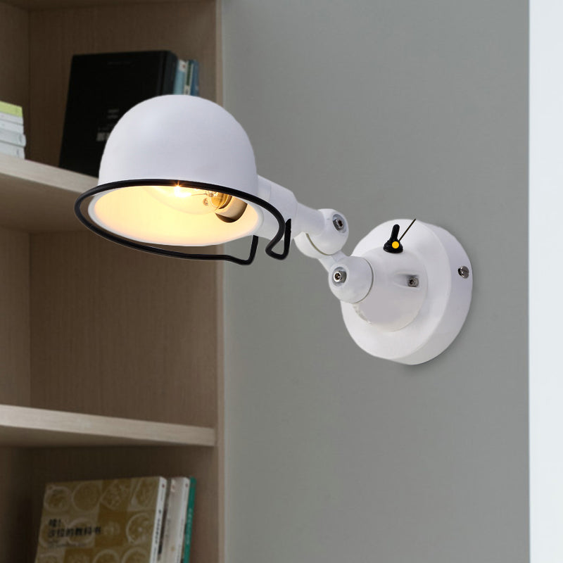 Siopsrl| Metallic Dome Shade Wall Lighting Vintage Style 1 Light Bedroom Rotatable Wall Lamp with Ring in White/Red