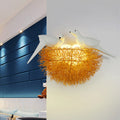 Siopsrl| Gold Finish Bird Nest Flush Wall Sconce Art Deco 3 Lights Metal LED Wall Lamp with White Bird Decor