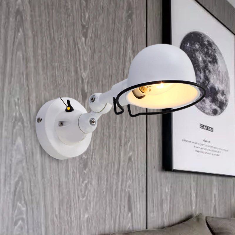 Siopsrl| Rust/White Dome Wall Lamp Sconces Retro Style 1 Light Dining Room Adjustable Wall Lighting with Ring