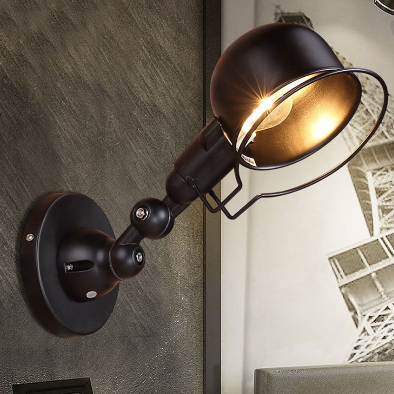 Siopsrl| Rust/White Dome Wall Lamp Sconces Retro Style 1 Light Dining Room Adjustable Wall Lighting with Ring