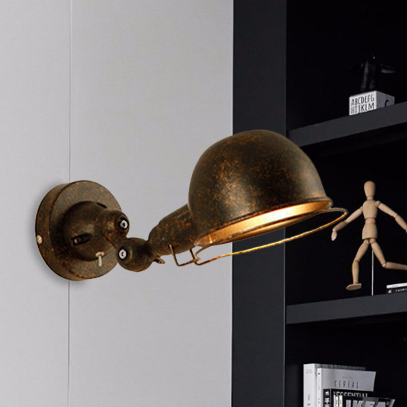 Siopsrl| Rust/White Dome Wall Lamp Sconces Retro Style 1 Light Dining Room Adjustable Wall Lighting with Ring
