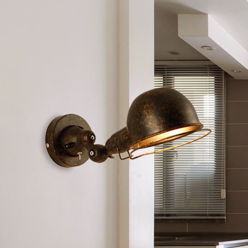 Siopsrl| Rust/White Dome Wall Lamp Sconces Retro Style 1 Light Dining Room Adjustable Wall Lighting with Ring