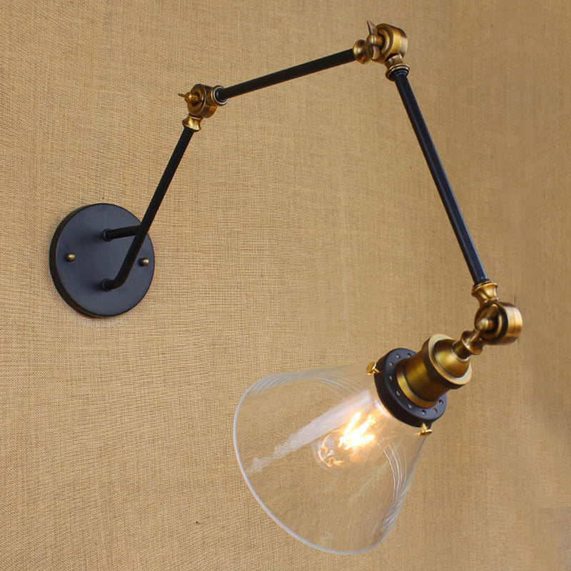Siopsrl| Vintage Tapered Wall Lamp Fixture 1 Light Source Clear Glass Wall Lamp in Brass with Extendable Arm