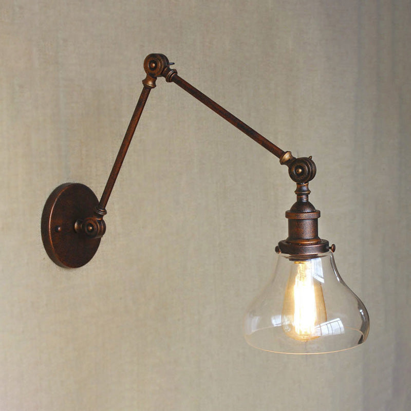 Siopsrl| Clear Glass Pear Shade Wall Lamp Antique 1 Light Living Room Lighting Fixture in Rustic Copper
