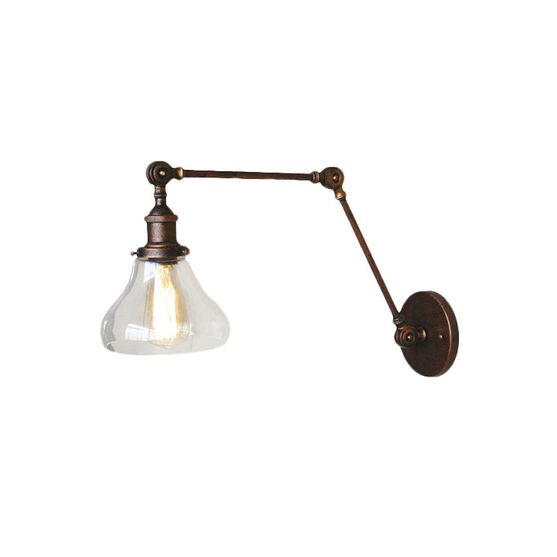 Siopsrl| Clear Glass Pear Shade Wall Lamp Antique 1 Light Living Room Lighting Fixture in Rustic Copper