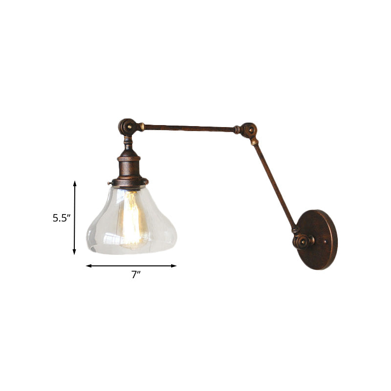 Siopsrl| Clear Glass Pear Shade Wall Lamp Antique 1 Light Living Room Lighting Fixture in Rustic Copper