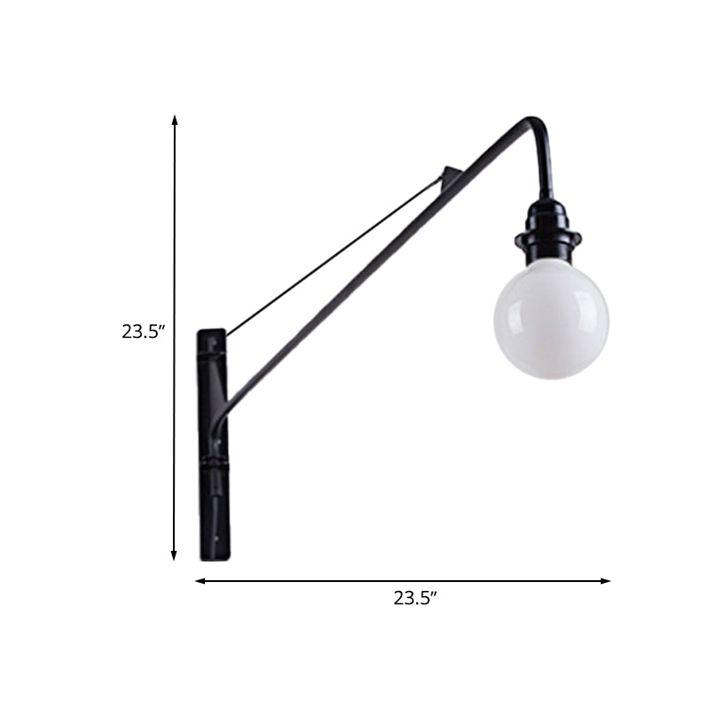 Siopsrl| Metal Long Arm Wall Lamp with Bare Bulb Industrial Style 1 Light Study Room Sconces Lighting in Black