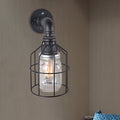 Siopsrl| Blue/Clear Glass Shade Wall Lamp with Wire Cage Industrial Style Glass 1 Bulb Restaurant Wall Light