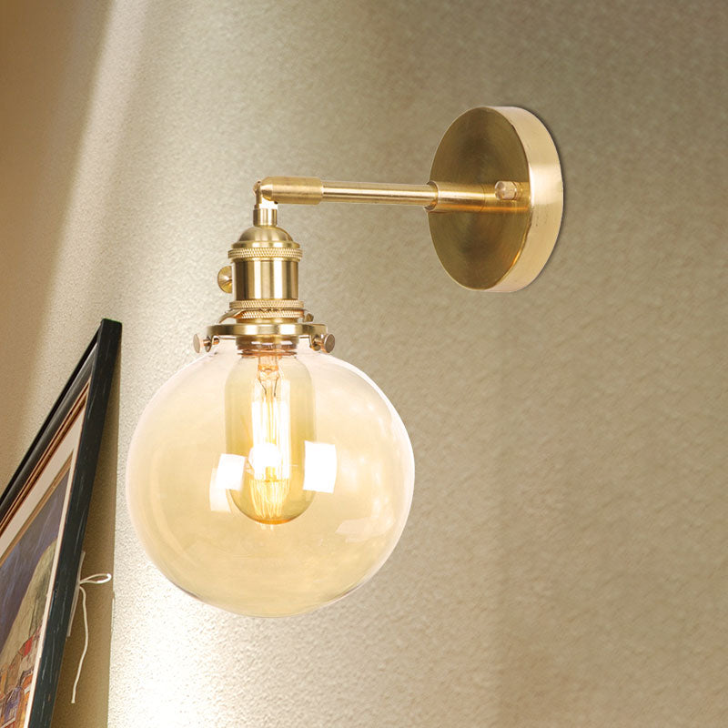 Siopsrl| Retro Style Ball Wall Lamp Lighting Amber Glass 1 Light Wall Light Fixture Outdoor