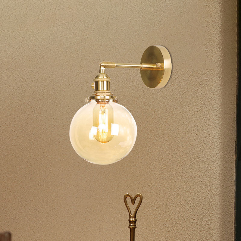 Siopsrl| Retro Style Ball Wall Lamp Lighting Amber Glass 1 Light Wall Light Fixture Outdoor
