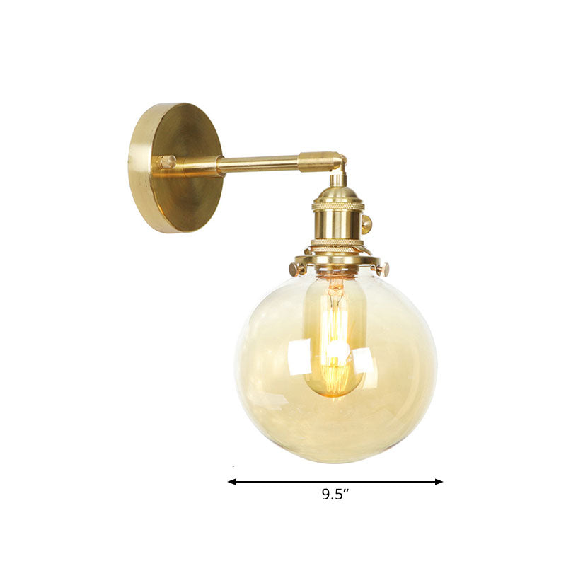 Siopsrl| Retro Style Ball Wall Lamp Lighting Amber Glass 1 Light Wall Light Fixture Outdoor