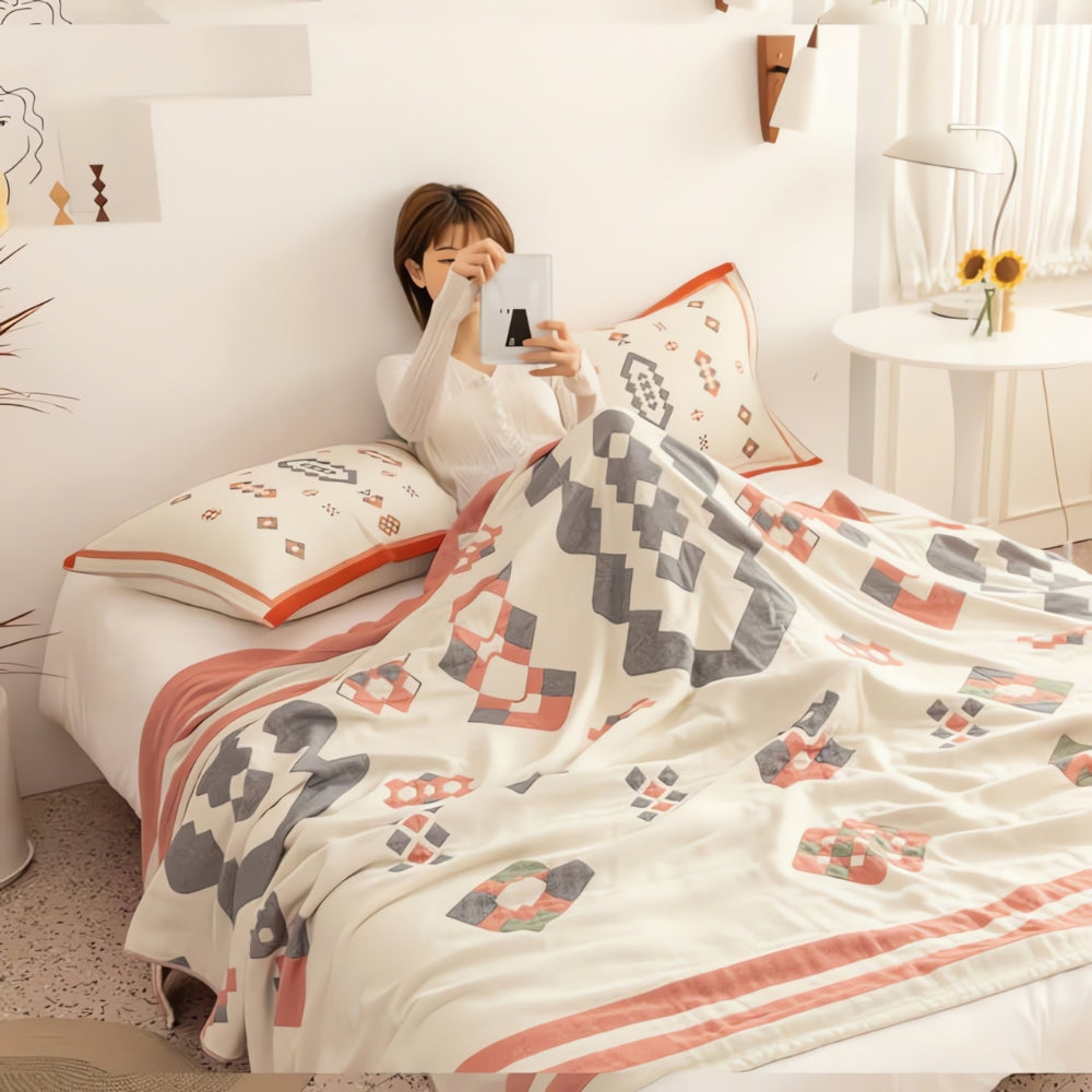 Siopsrl| Chevron Design Four-Layer Cotton Blanket