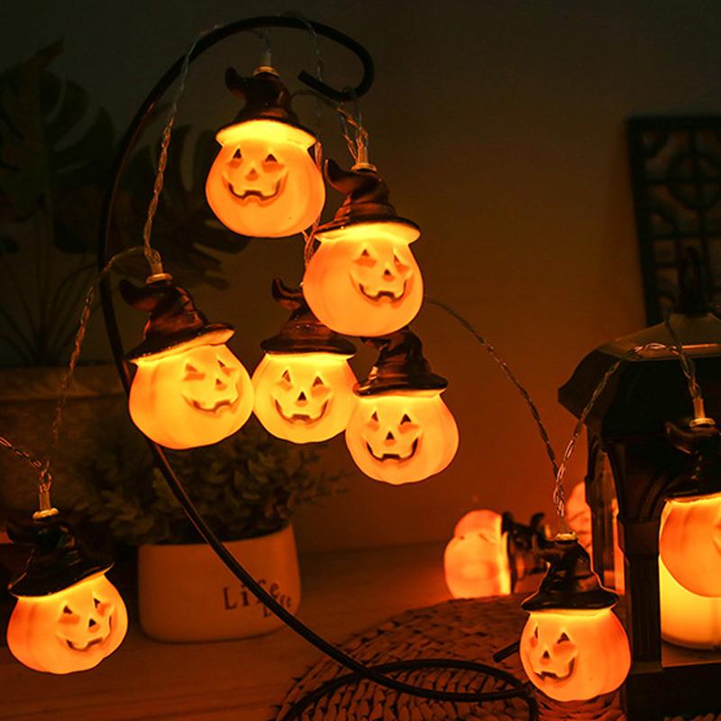Glowing pumpkin garland Halloween with witch hats | Siopsrl