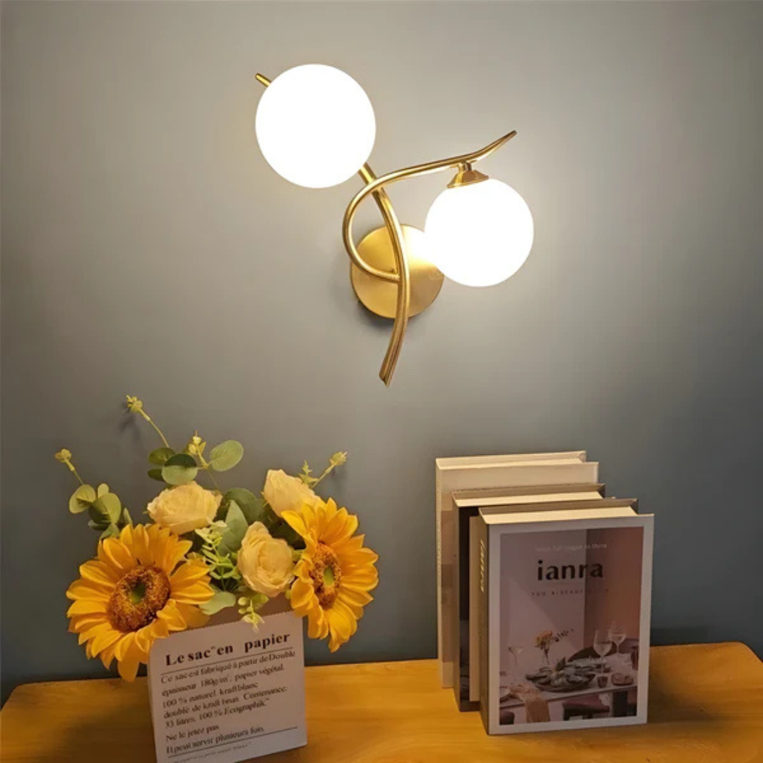 Siopsrl| Glass and Copper LED Wall Light with Warm White Glow