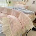 Siopsrl| Gingham Check Ruffled Edges Bedding Set