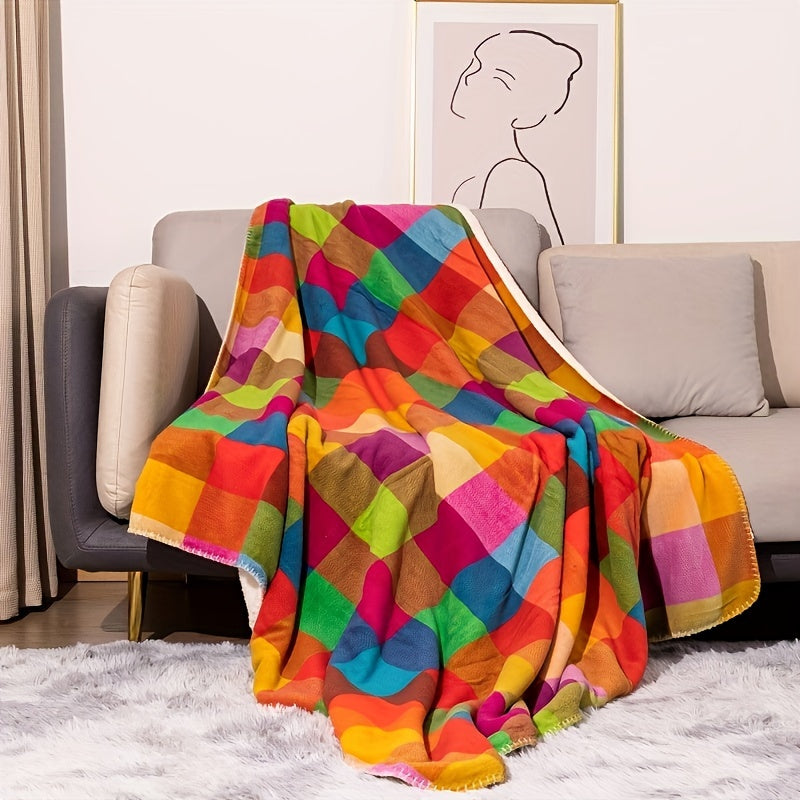 Siopsrl| Coral fleece blanket – Reversible thick Sherpa blanket with a colorful checkered pattern