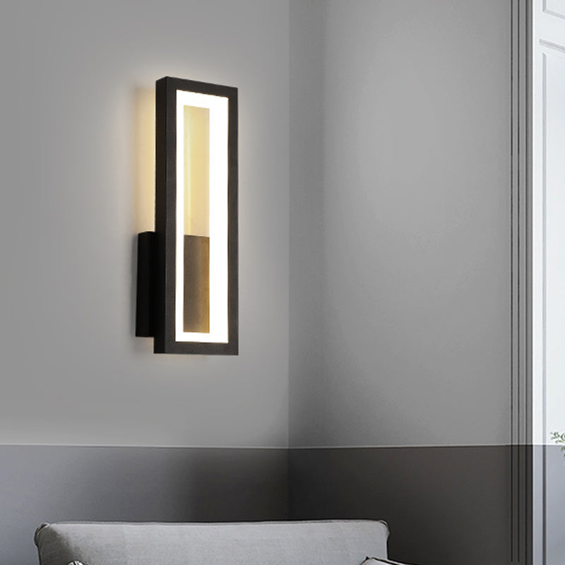 Siopsrl| White/Black/Gold Rectangular Frame Wall Light Minimalistic LED Metal Wall Mount Light Fixture in White/Warm Light