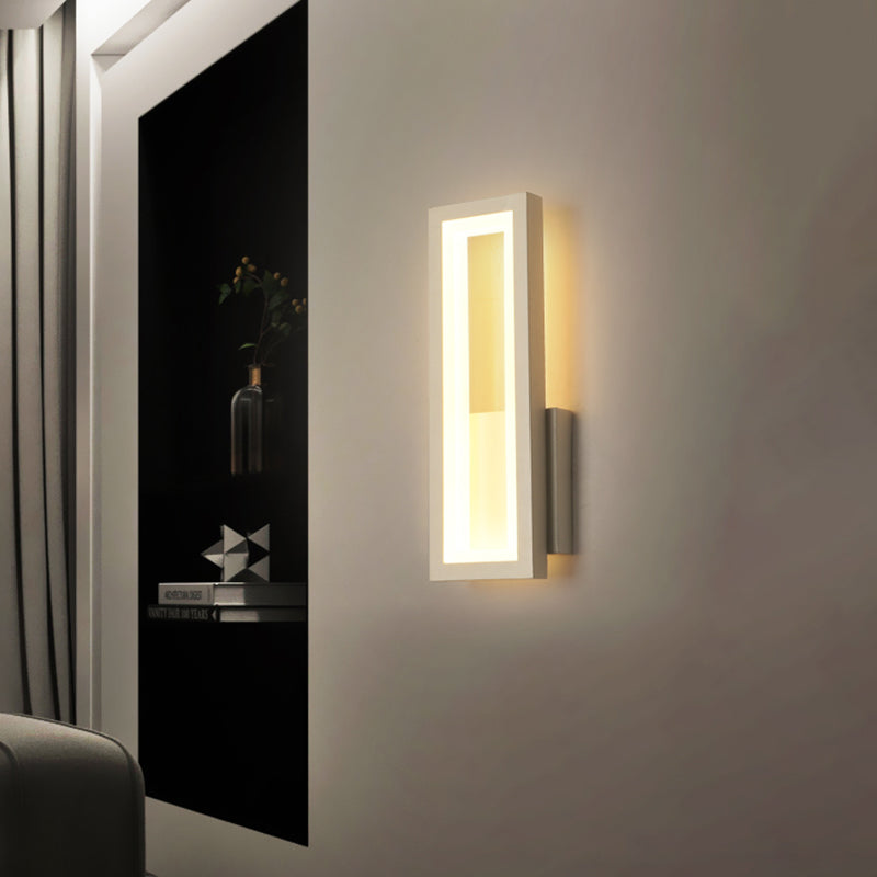 Siopsrl| White/Black/Gold Rectangular Frame Wall Light Minimalistic LED Metal Wall Mount Light Fixture in White/Warm Light