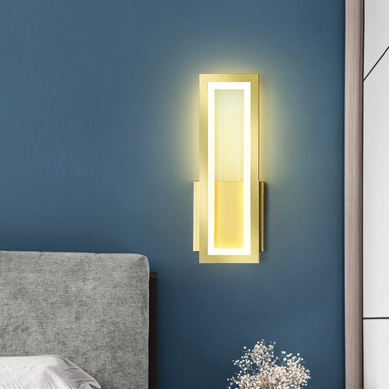 Siopsrl| White/Black/Gold Rectangular Frame Wall Light Minimalistic LED Metal Wall Mount Light Fixture in White/Warm Light