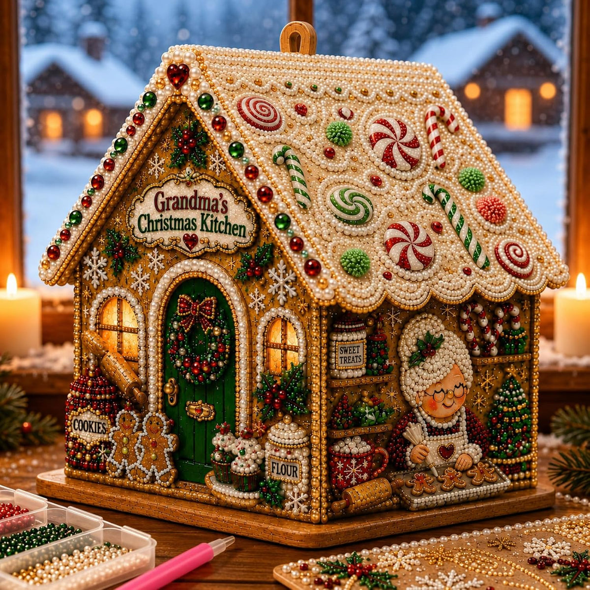 3D Christmas Pearl Diamond Painting Wooden House Art Kit for Adults